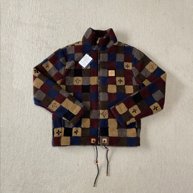 lv louis vuitton checkered fleece zip-up jacket